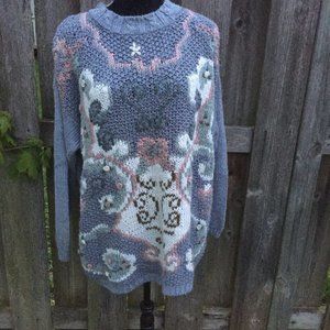 Oversized Vintage Gray and Pink Ugly Sweater